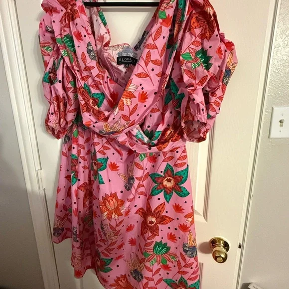 Eloquii Pink Floral Off-Shoulder Dress - Picture 7 of 8